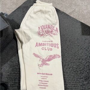 Young LA Cream Sweatpants with Pink Graphic